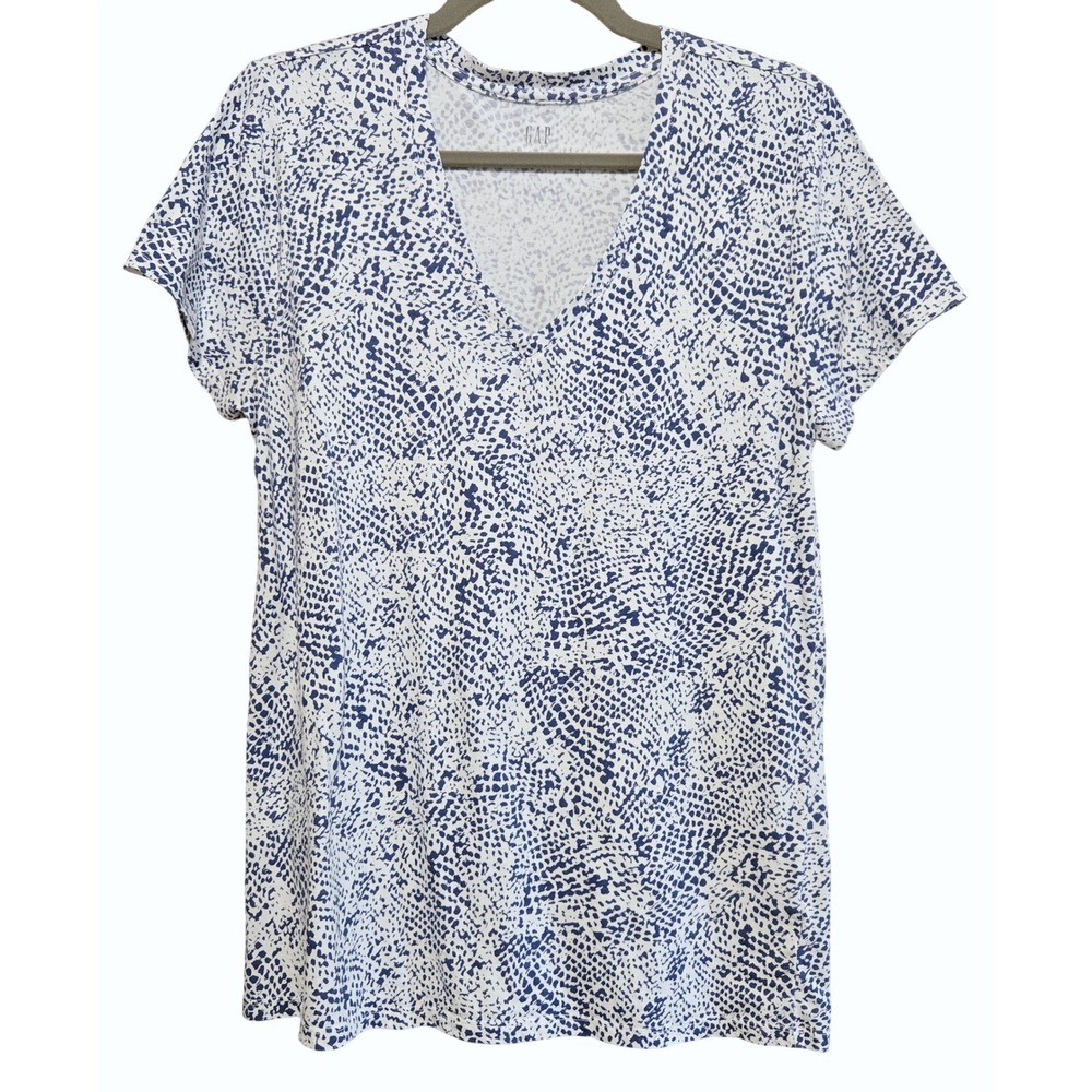 GAP White V-Neck Short Sleeve Tee with Blue Dot Print